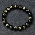 Natural Golden Obsidian Stone Beads Bracelet Men Women Golden Light Rainbow Obsidian Raw Stone Round Bead Natural Energy Jewelry 4