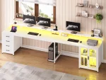 L Shaped Gaming Desk with 4 Drawers, 109” Computer Desk with Display Cabinet, Home Office Desks with 2 Monitor, Customized 2
