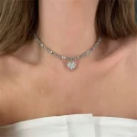 Fashion Vintage Tassels Zircon Heart Pendant Necklace For Women Female Boho Geometric Baroque Transparent Crystal  Chain Jewelry 5