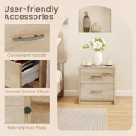 Modern 2-Drawer Nightstand for Small Spaces, Oak Wood Bedside Table with Storage 6