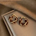 Vintage Dripping Oil U-shaped Earring for Women Simple Hoop Earrings Temperament Personality All-matching Jewelry Female 2024 5