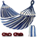 Canvas Hammock Anti-Roll Double Camping with Curved Wooden Poles Outdoor Swing Bed for Two 6