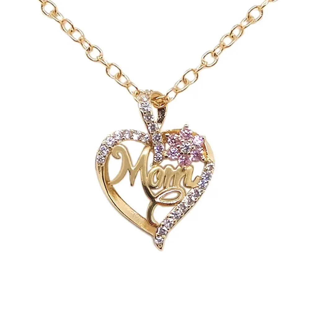 Gold-Plated Mom Heart Necklace with Cubic Zirconia - Dainty Valentine's Day Gift for Women Fashion Jewelry Gold-Plated Mom Heart Necklace with Cubic Zirconia - Dainty Valentine's Day Gift for Women Fashion Jewelry