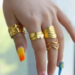 Stainless Steel Chunky Wide Rings For Women Vintage Gold Color Geometric Open Finger Ring Fashion Minimalist Jewelry Gift Femme 2