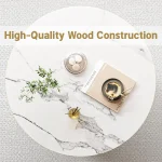 3-Tier Round Coffee Table with Storage, Modern Coffee Table for Living Room, Wooden Tabletop-Marble White with Gold Frame 4