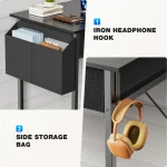 JHK 32 Inch Modern Office Computer Desk with Fabric Storage Drawers Space Side Bag Metal Frame Adjustable Feet For Home PC Table 5