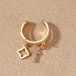 Nwe 18 K Gold Plated Sun Rings for Women Natural Stone Inlaid in Hollow Metal Texture Ring Trendy Jewelry 5