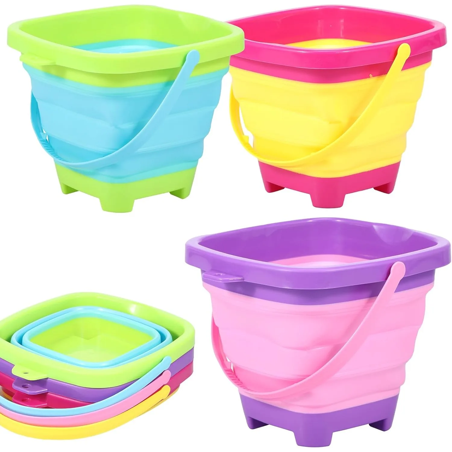 Foldable Beach Bucket Silicone Collapsible Toy Buckets for Kids for Summer Activities Camping Gear Travel Beach Sand Toys Foldable Beach Bucket Silicone Collapsible Toy Buckets for Kids for Summer Activities Camping Gear Travel Beach Sand Toys