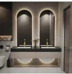 Designer Customized High-end Villa Light Luxury Rock Slab Integrated Basin Bathroom Cabinet Combination Double Mirror Wash 5