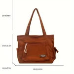 Simple Corduroy Tote Bag, Solid Color Shoulder Bag, Retro Multi Pockets Handbag For School Work Shopping 3