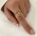 2024 Nwe Stainless Steel 18 K Gold Plated Sun Rings for Women Natural Stone Inlaid in Hollow Metal Texture Ring Trendy Jewelry 4