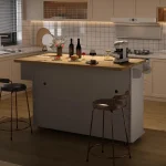 60" Mobile Kitchen Islands Rolling Trolleys Kitchen Island Table Drop Leaf Home Carts with Power Outlet Spice Towel Rack Trash 5