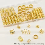 110 Pcs Gold Hair Jewelry for Braids and Dreadlocks - Metal Rings, Cuffs, Clips Accessory Decorations - Golden Yellow 3