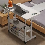 Small Office Desk Adjustable Height Side Mobile Stand Up Desk with Wheels  Portable Rolling Desks Laptop Computer Bedside 6