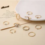 10Pcs Rings Suit For Women Gold-color Chain Ring Set Bohemian Style Coin Snake Moon Star Party Leaves Love Trend Gift Jewelry 6