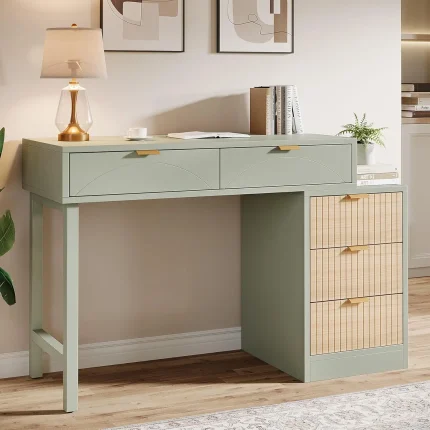 Computer Desk with 5 Drawers, Reversible Small Writing Desk with Storage, Modern Wooden Study Table Workstation for, Customized