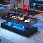 High Glossy LED Coffee Tables for Living Room, Center Table with Open Display Shelf & Large Storage Space, White Coffee Table 4
