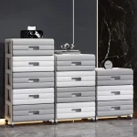 13.78 Inch Wide Drawer Storage Cabinet,3-6 Tier Rolling Mobile Organizer with Wheels,Gray/Brown Options for Living Room/Bedroom