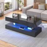 High Glossy LED Coffee Tables for Living Room, Center Table with Open Display Shelf & Large Storage Space, White Coffee Table 2