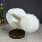 Cllikko New Angora fur winter hat For Women children fox fur pompom hats Beanies Big size Bonnet Female Soft Warm Skullies hat 3