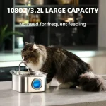 1pc 108.2oz Stainless Steel Quiet Cat Dog Water Fountain USB-Powered 3