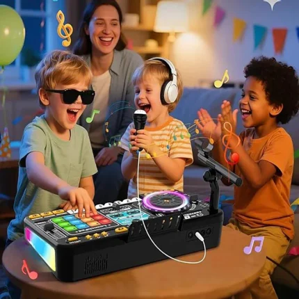 Kid DJ Mixer with Microphone Electronic Piano Keyboard Bluetooth DJ Turntable Controller Musical Instrument Kid Birthday Gifts