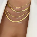 Gold Color Stainless Steel Necklaces For Unisex Waterproof Filmy Snake Chain Herringbone Choker Men Necklace Women Jewelry Gift 2
