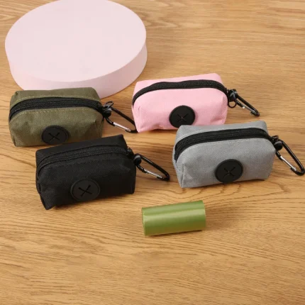 Canvas Dog Poop Bag Holder, Outdoor Pet Waste Bag Dispenser with Carabiner Clip, Animal Waste Collection Pouch