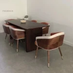 Luxury Modern Dining Chairs Wooden Backrest Armchair Minimalist Lounge Dining Chair Comfortable Dining Room Furniture 4
