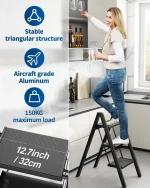 Step Ladder Aluminum Folding Step Stool W/ Wide Anti-Slip Pedal Home Office Lightweight Portable Stepladder (Silver,black) 3