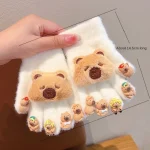 Winter Children Gloves 3D Capybara Plush Gloves Five Finger Cold-proof Gloves Outdoors Thick Warm Gloves For Boys Girls 5