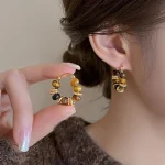 Vintage Dripping Oil U-shaped Earring for Women Simple Hoop Earrings Temperament Personality All-matching Jewelry Female 2024 2