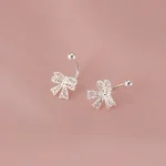 Real 925 Sterling Silver Lace Heart Hollow Bow Screw Buckle Puncture Stud Earrings for Women Fine Jewelry Minimalist Accessories 6