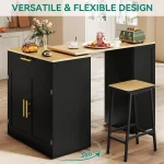 Expandable Kitchen Island with Seating, Power Outlet, Storage & Wheels - Black 4