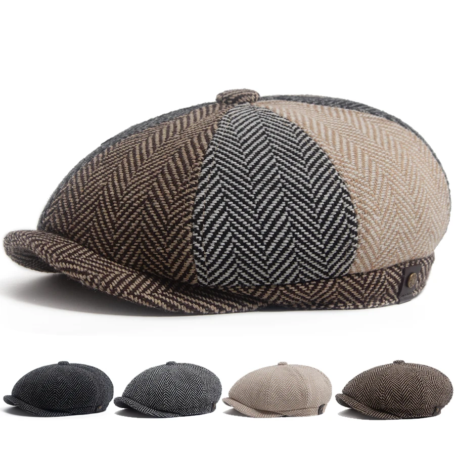 New Retro Herringbone Newsboy Cap For Men Autumn Winter Warm Beret Women Fashion Vintage Hat Hip Hop Female Flat Caps Berets New Retro Herringbone Newsboy Cap For Men Autumn Winter Warm Beret Women Fashion Vintage Hat Hip Hop Female Flat Caps Berets