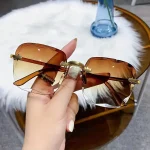 3PCS Square Rimless Sunglasses Women Luxury Brand Designer Summer Red Glasses Fashion Sun glasses For Men UV400 Shades Oculos 3