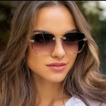 3PCS Square Rimless Sunglasses Women Luxury Brand Designer Summer Red Glasses Fashion Sun glasses For Men UV400 Shades Oculos 5