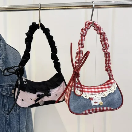 Shoulder Bag Crossbody Bag Korean Fresh Style Large Capacity Plaid Handheld Commuter Bag Mini Bags Vintage Korean Outfits Bag