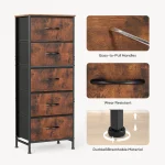 JHK 48IN Dresser For Bedroom With 5 Fabric Drawers Nightstand Wardrobe Steel Frame Closet For Clothes Storage Cabinet Furniture 6