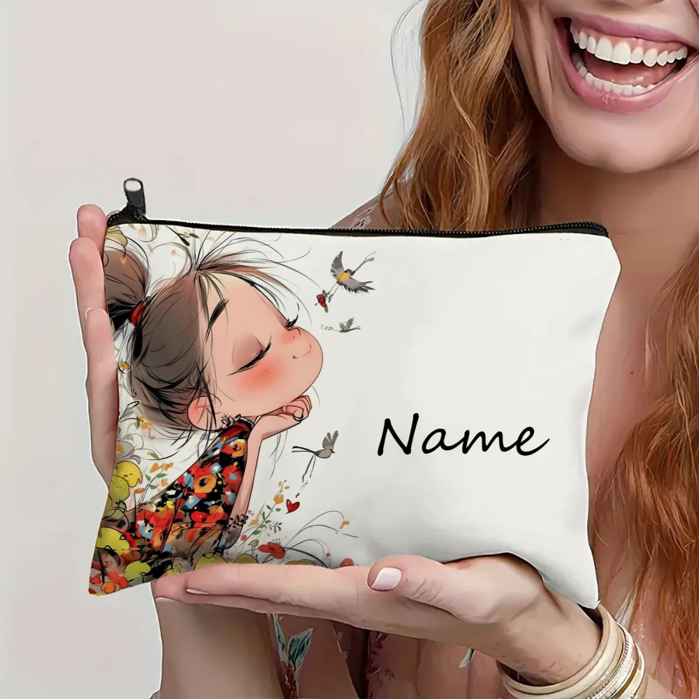 Custom Name Vintage Cute Girl Pattern Makeup Bag Handbag Toiletry Bag Pencil Case Holiday Gift Cosmetic Bag Custom Name Vintage Cute Girl Pattern Makeup Bag Handbag Toiletry Bag Pencil Case Holiday Gift Cosmetic Bag