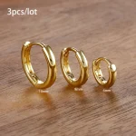 3 PCS/Set Simple Stainless Steel Crystal Small Hoop Earring Women Tiny Gold Color Cartilage Piercing Earring Minimalism Jewelry 5