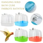 Hanging Transparent Bird Bath Cube- Splash-Proof PP Shower Tub for Parrots, Lovebirds & Conures w/ Easy-Grip Handle 3