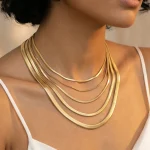 Minimalist Unisex Snake Choker Chain Necklace Stainless Steel Herringbone Gold Plated Boho Vintage Jewelry Gift For Women Men 2