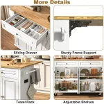 59 W Rolling Kitchen Island with Drop Leaf – Movable Kitchen Carts on Wheels Island with Storage Cabinet, Island Table 4