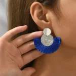Fashion Bohemian Big Tassel Dangle White Fringe Female Earrings Drop Earrings for Women Statement Wedding Jewelry 2