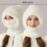 Winter Fleece Lined Knitted Hat with Ear Flaps, Windproof and Warm Hooded Neck Gaiter for Outdoor Cycling 3