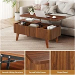 3-in-1 Coffee Table Converts to Dining Table, Walnut Oval Wooden Table with Storage for Small Spaces, Partial Assembly Required 6