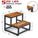 Metal Iron & Wood 2-Step Stool Sturdy Rise Footstool for Kids Household Multi-function Ladder Entryway Shoe Stool & Organizer 5