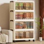 70cm Foldable 2-Door  See-Through Storage Cabinet  Organizer Space-Saving Design for Bedroom Living Room Toys Clothes 4