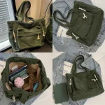 Women Casual Corduroy Shoulder Bag Travel Master Multi Pocket Tote Solid Color 4